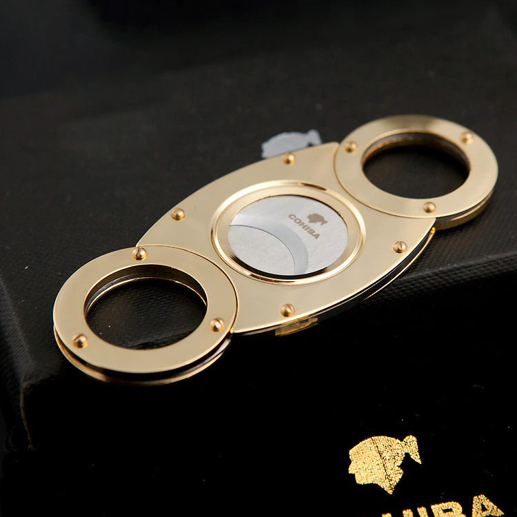 COHIBA Double Blades Stainless Steel Sharp Gold Plated Cigar Cutter