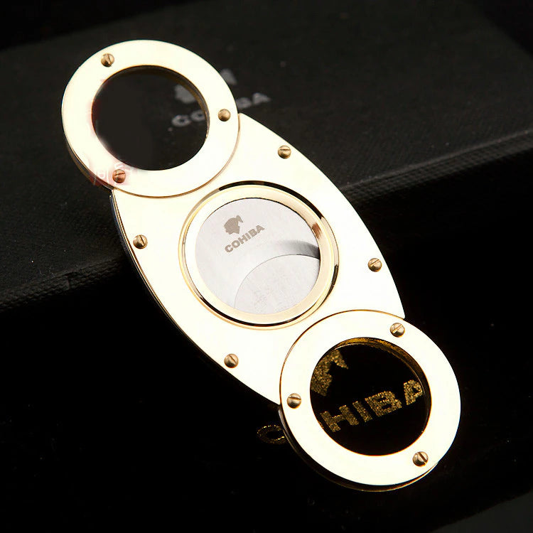 COHIBA Double Blades Stainless Steel Sharp Gold Plated Cigar Cutter